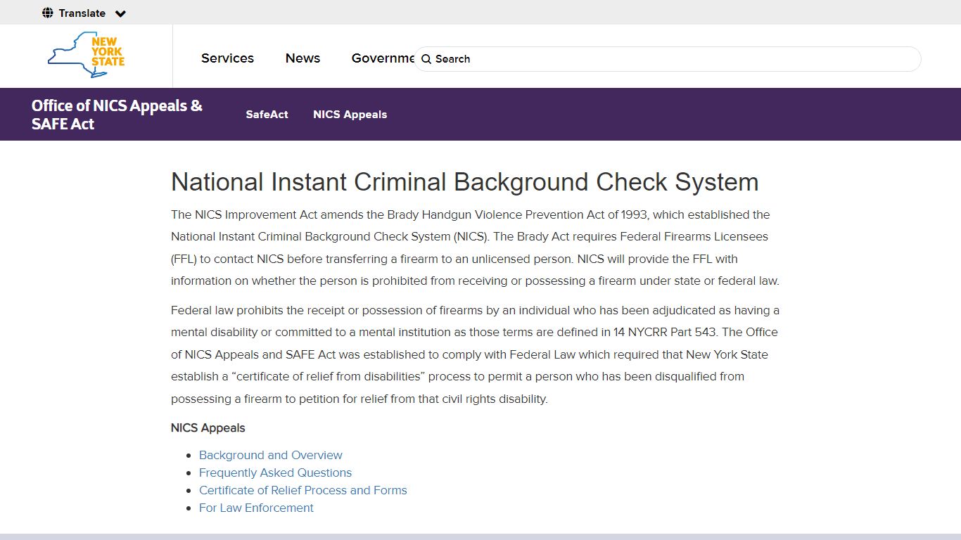 National Instant Criminal Background Check System - Government of New York