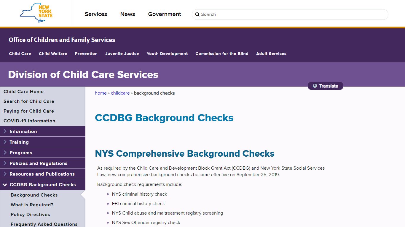 CCDBG Background Checks | Division of Child Care Services | OCFS